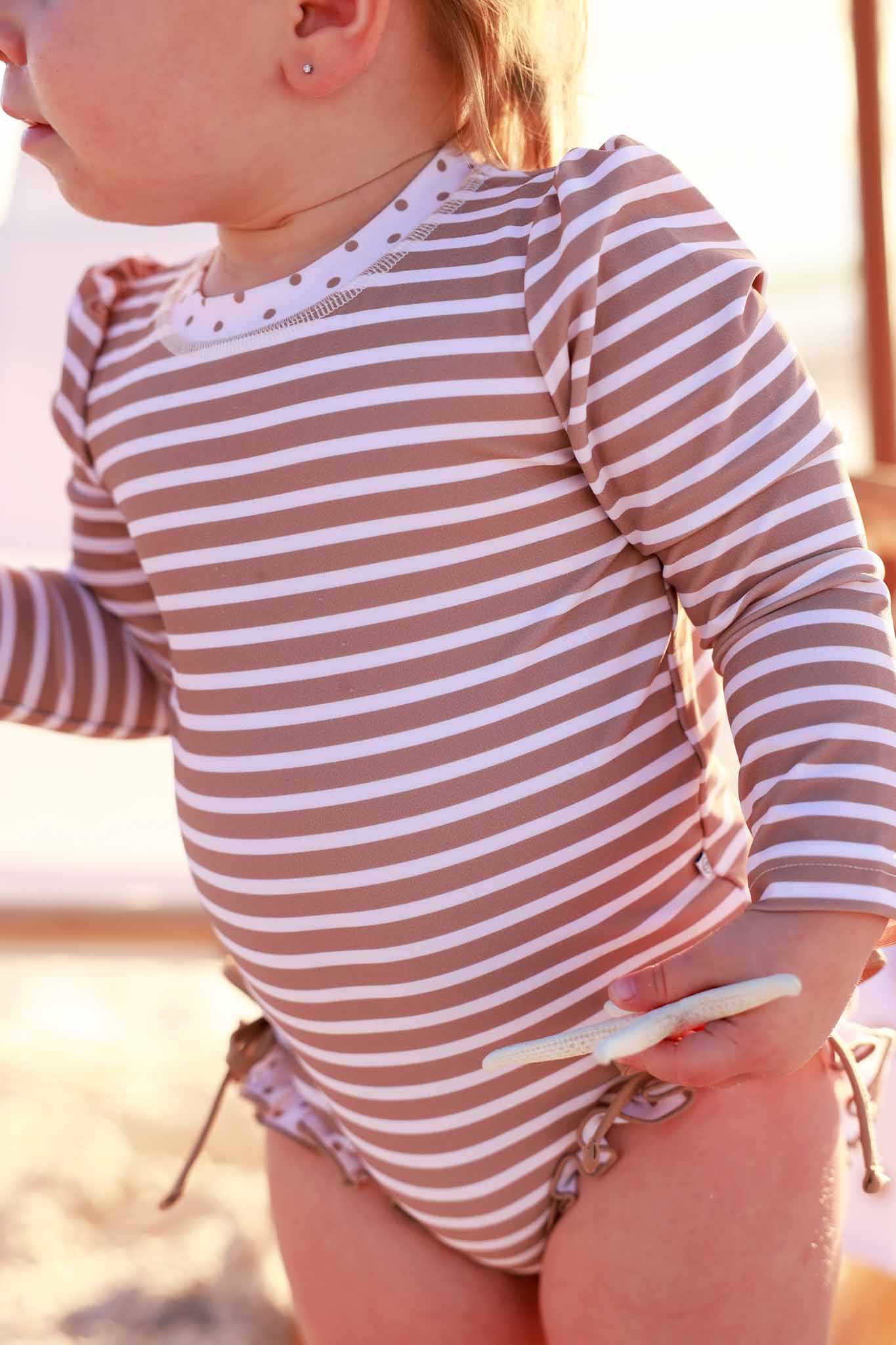 Long Sleeve Rash Guard With Ruffle Bottom | Sandy Stripes - Image 3