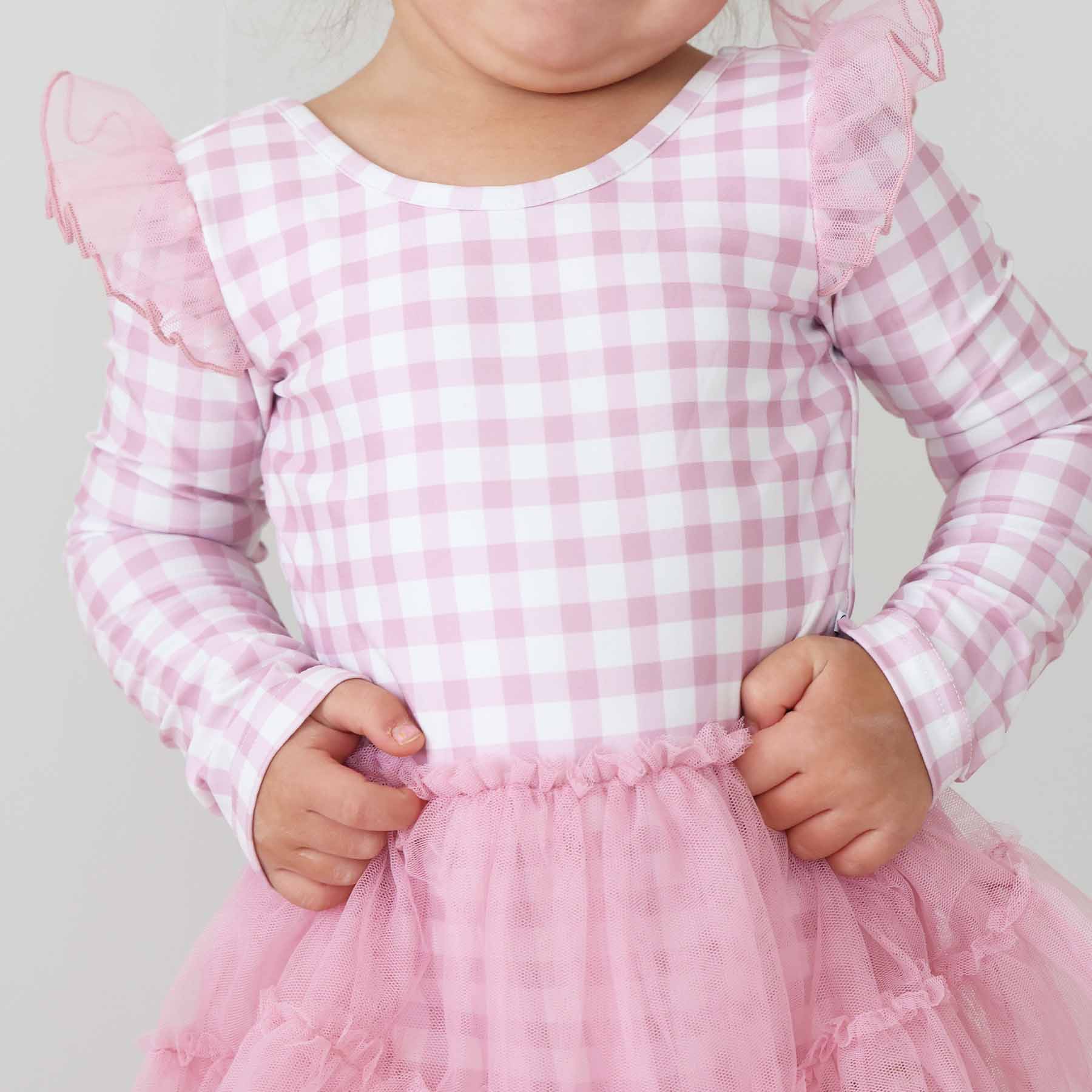 Long Sleeve Ruffle Skirt Leotard | Girly Gingham - Image 13