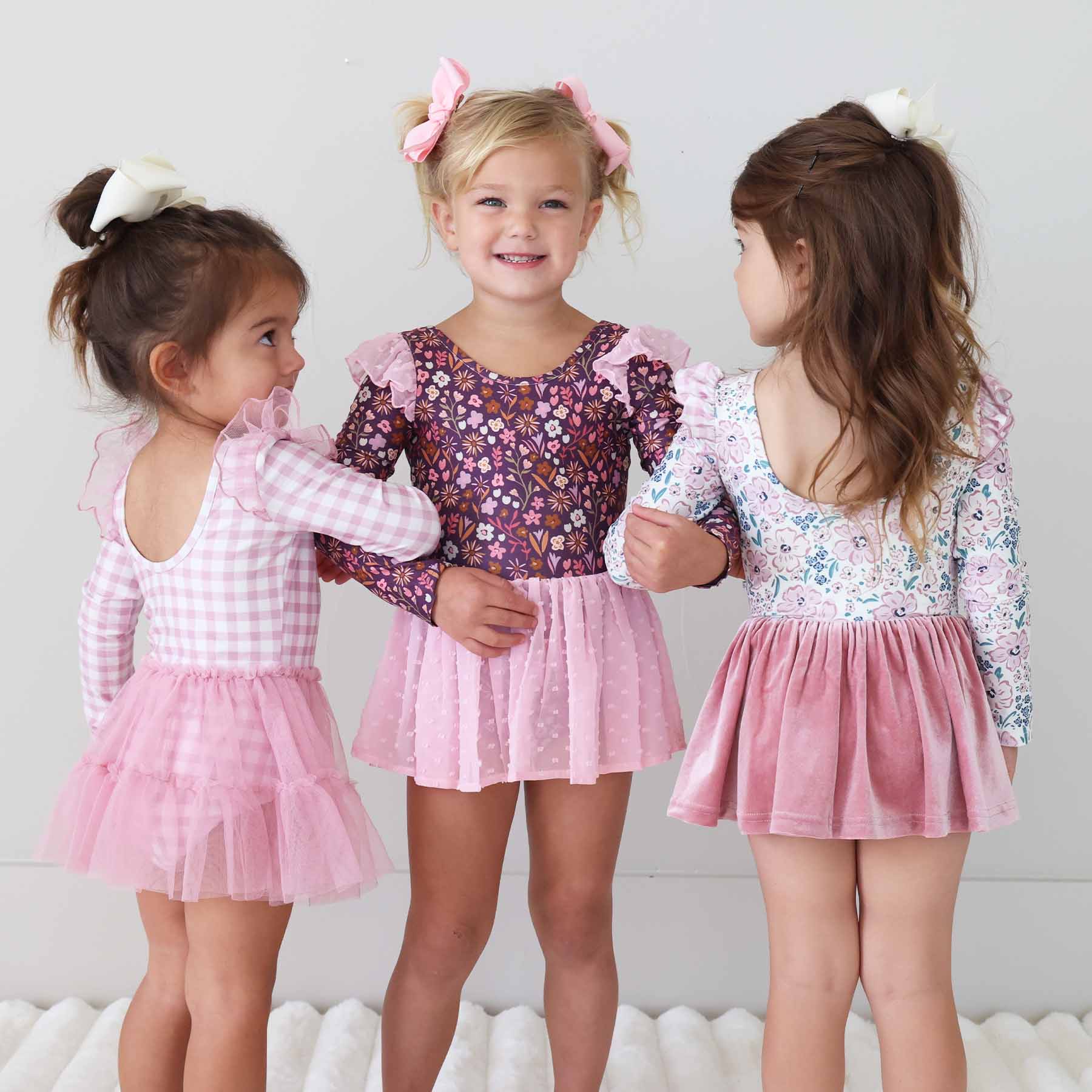 Long Sleeve Ruffle Skirt Leotard | Girly Gingham - Image 17