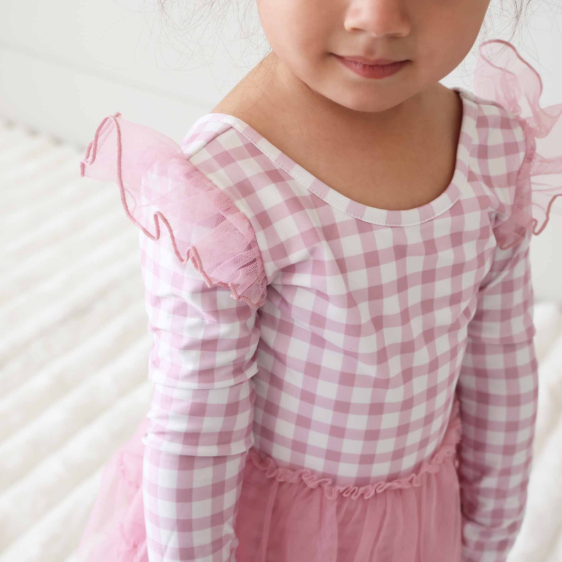 Long Sleeve Ruffle Skirt Leotard | Girly Gingham - Image 18