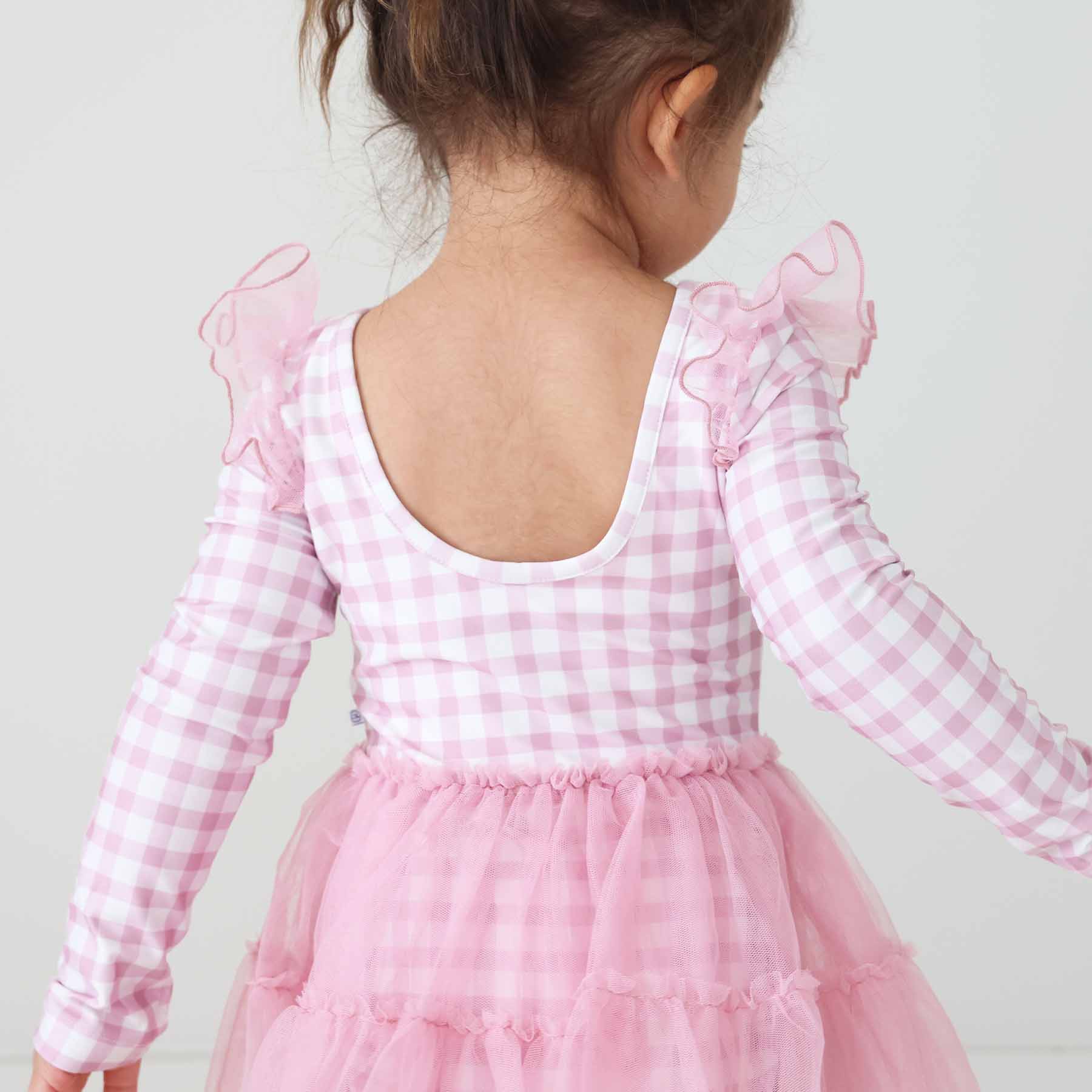 Long Sleeve Ruffle Skirt Leotard | Girly Gingham - Image 9
