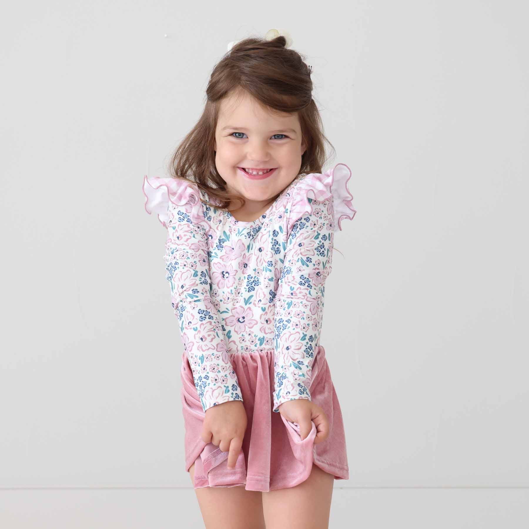 Long Sleeve Velvet Skirt Leotard | Mauve Meadow - Image 10