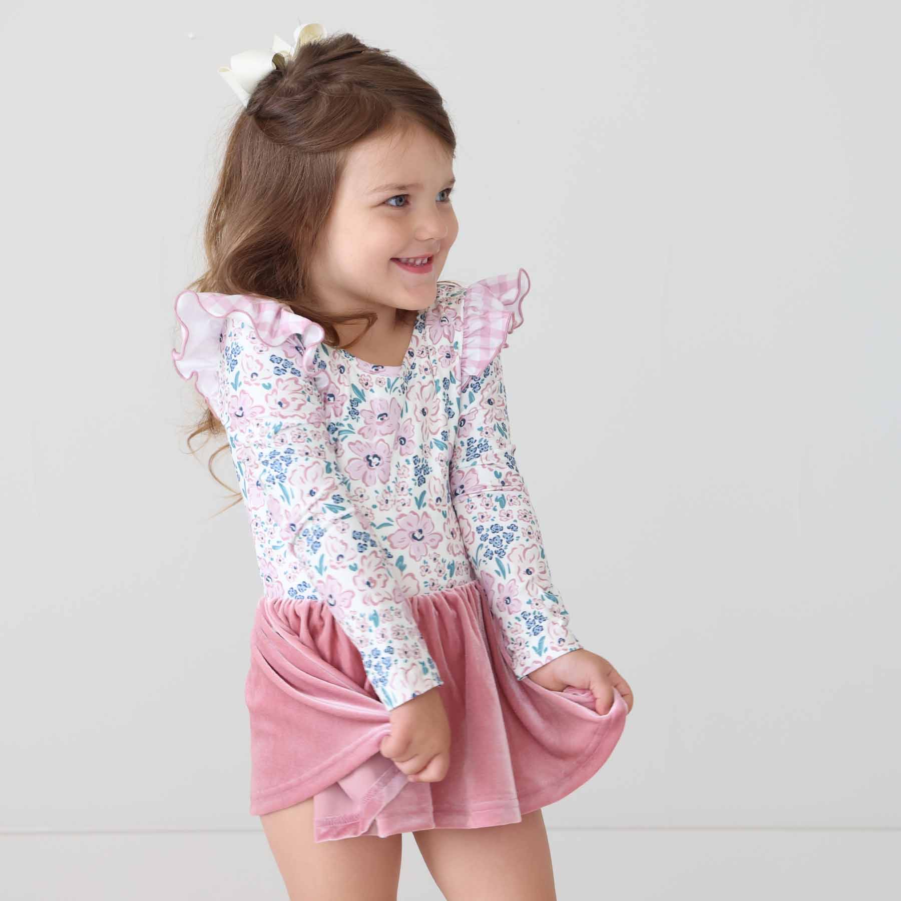 Long Sleeve Velvet Skirt Leotard | Mauve Meadow - Image 13