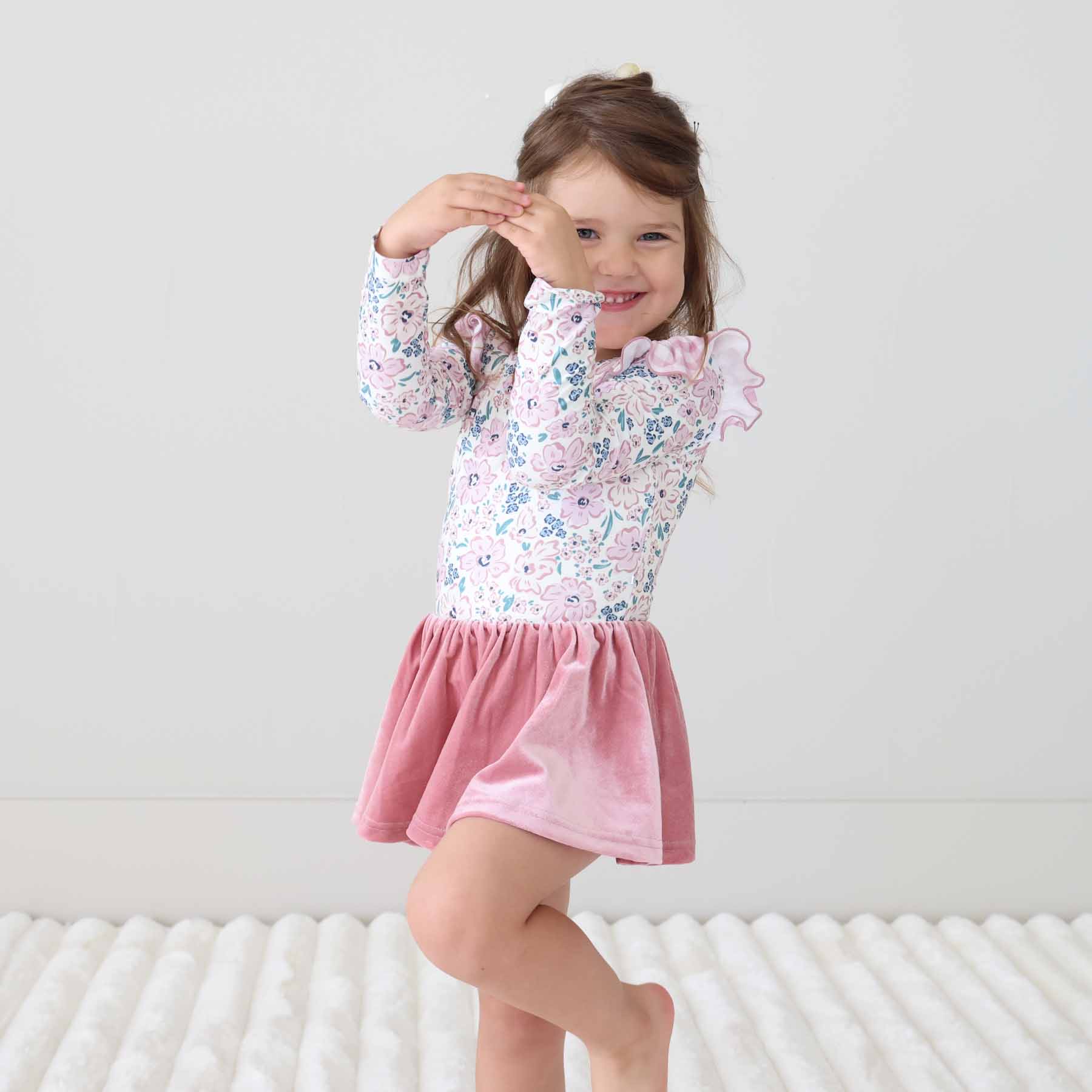 Long Sleeve Velvet Skirt Leotard | Mauve Meadow - Image 15