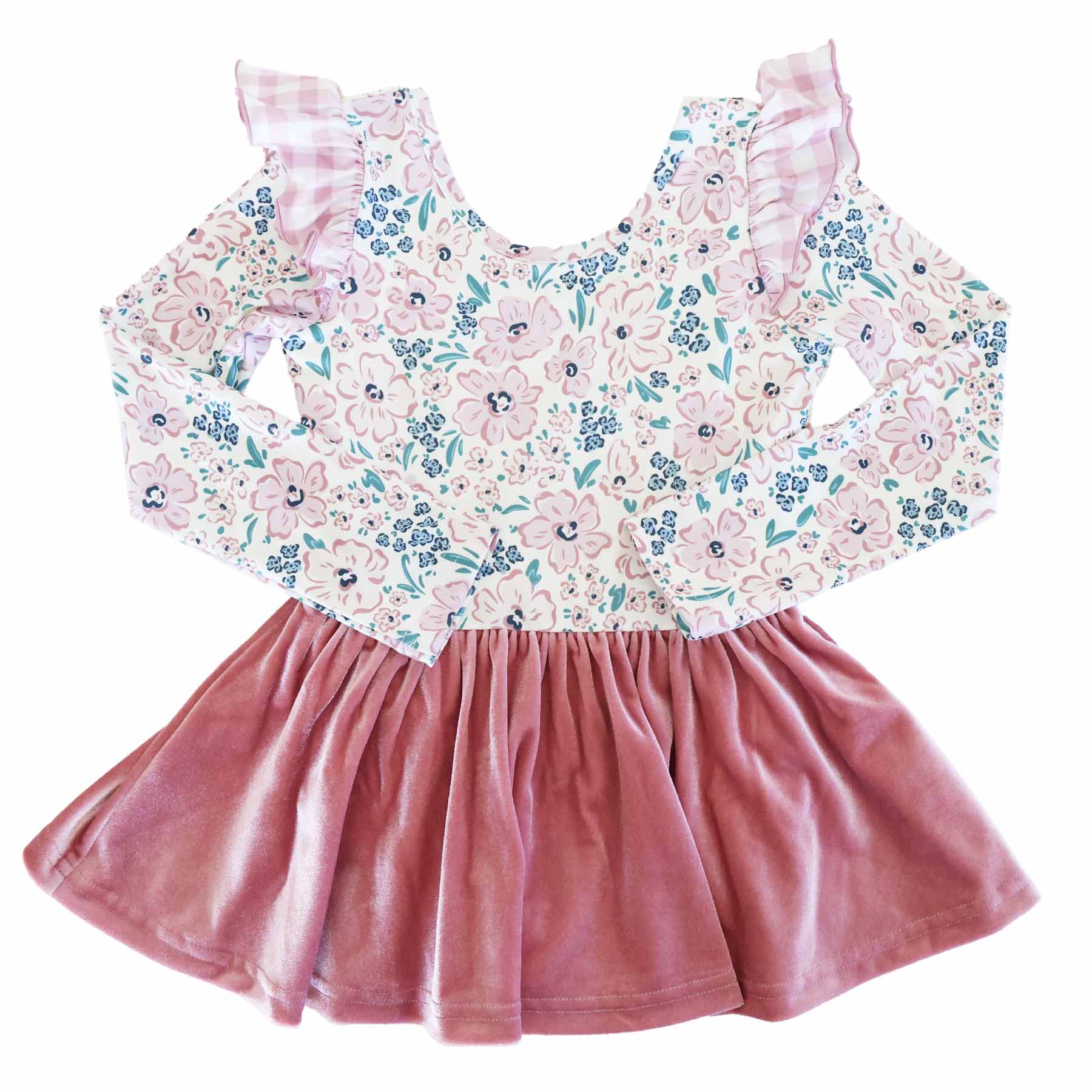 Long Sleeve Velvet Skirt Leotard | Mauve Meadow - Image 6