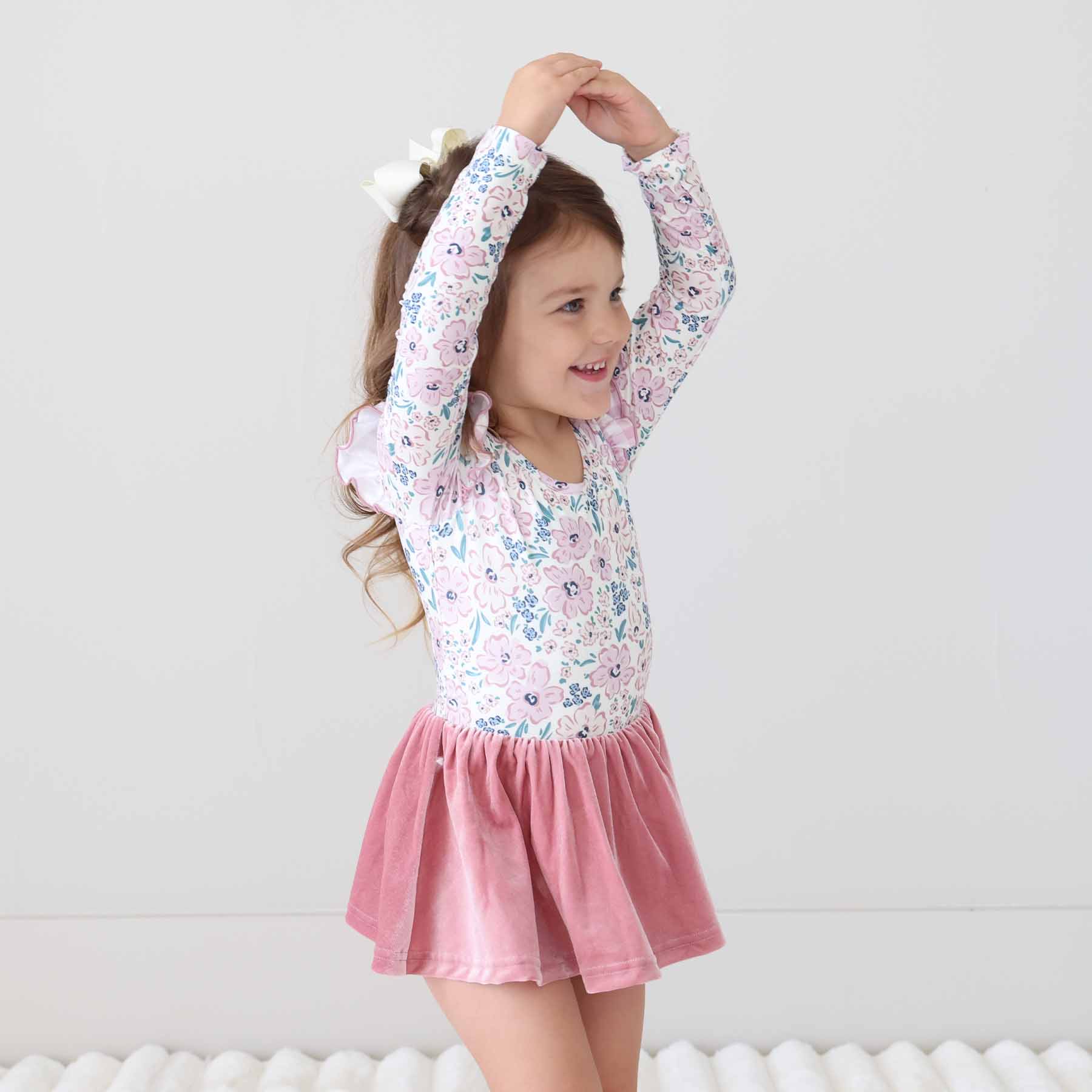 Long Sleeve Velvet Skirt Leotard | Mauve Meadow - Image 8