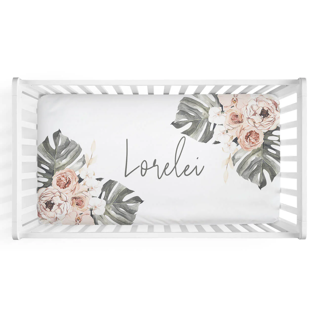 Lorelei's Boho Palm Personalized Crib Sheet - Image 2