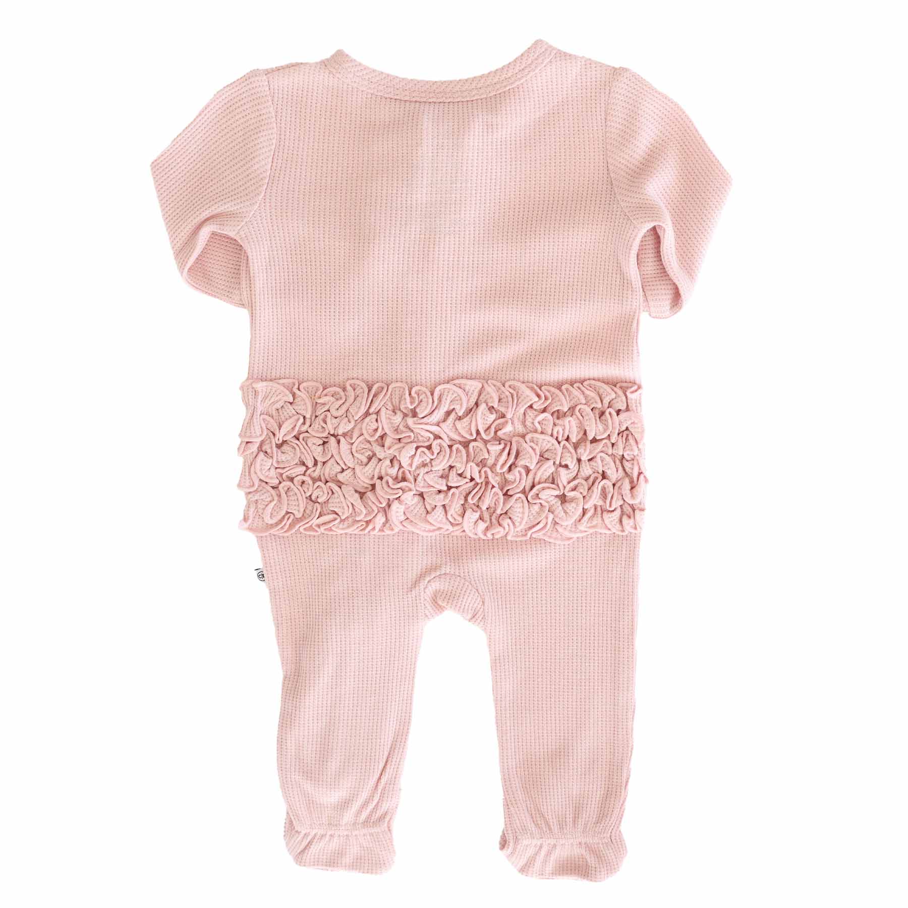 Embroidered Bamboo Waffle Zipper Ruffle Footie | Lotus - Image 11