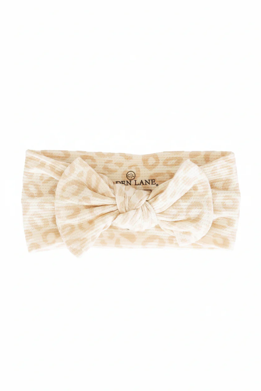 Lovely Leopard Bamboo Waffle Knit Large Bow Headwrap