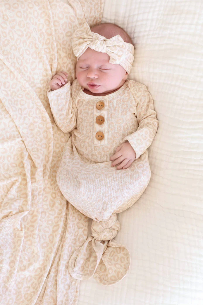 Lovely Leopard Bamboo Waffle Knit Large Bow Headwrap - Image 2