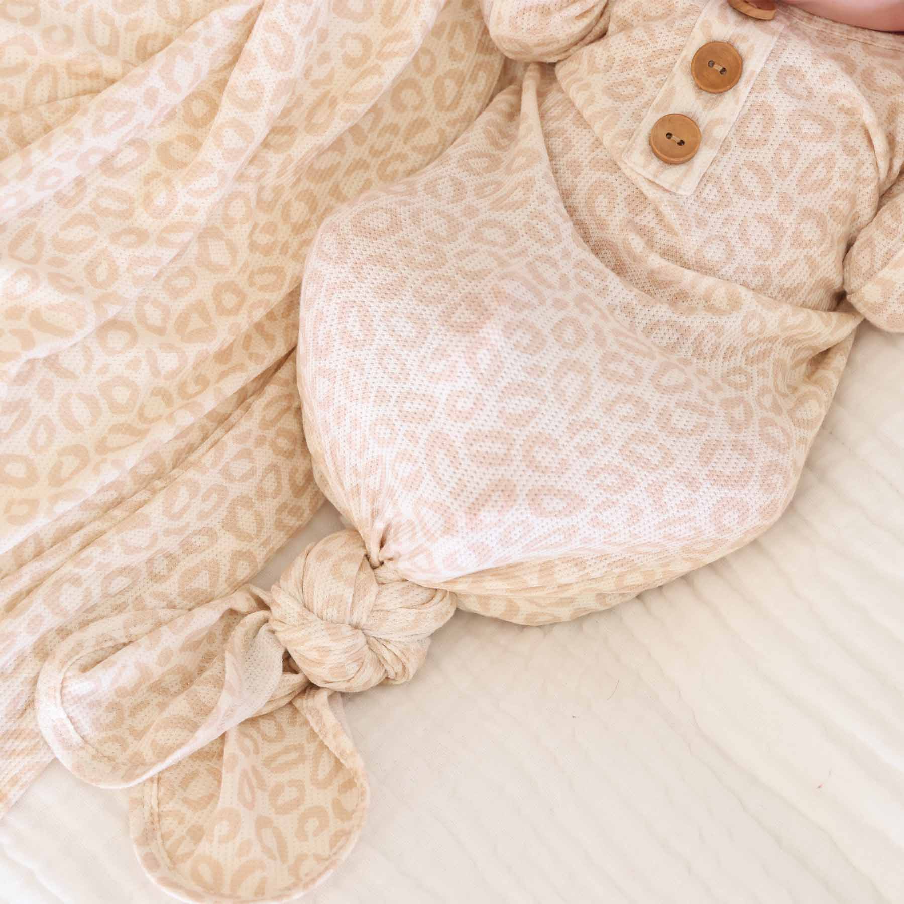 Lovely Leopard Bamboo Waffle Newborn Baby Knot Gown & Hat Set - Image 6