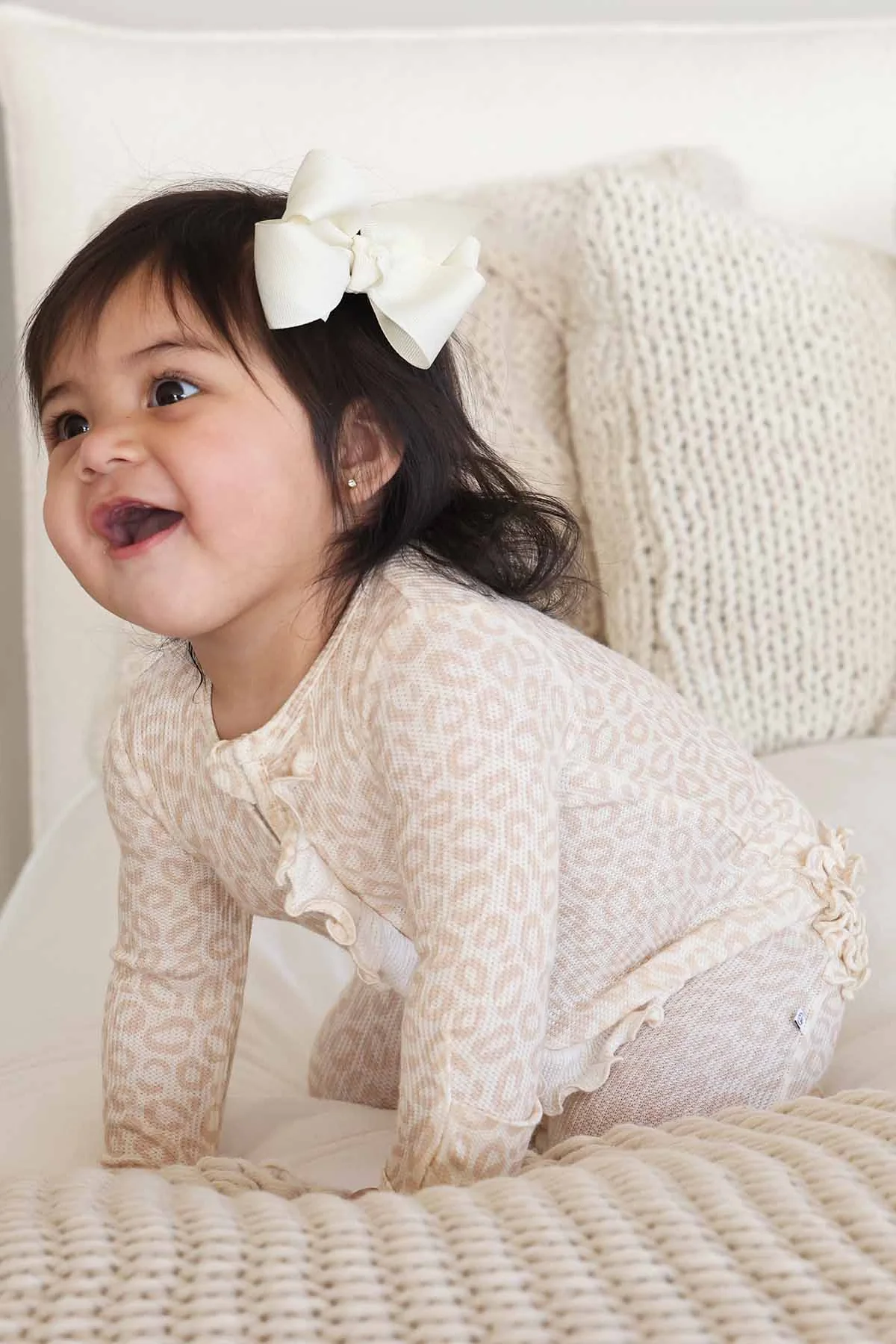 Lovely Leopard Bamboo Waffle Ruffle Zipper Footie - Image 10