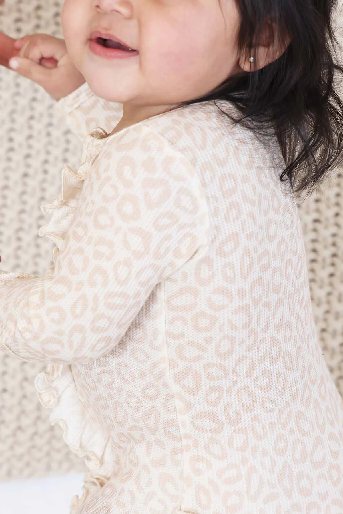 Lovely Leopard Bamboo Waffle Ruffle Zipper Footie - Image 4