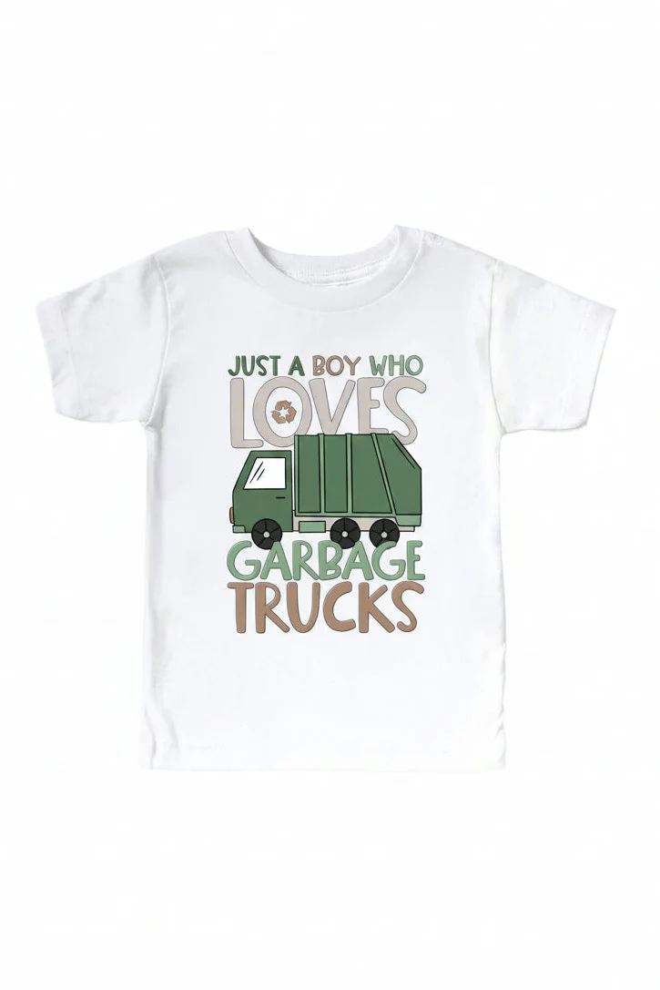 Loves Garbage Trucks Kids Graphic Tee | White