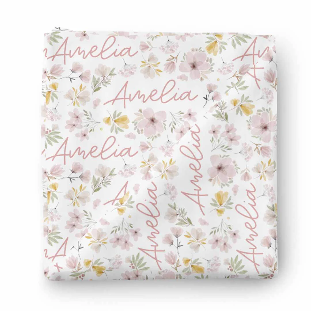 Maeve's Mauve & Mustard Floral Personalized Baby Name Swaddle - Image 2