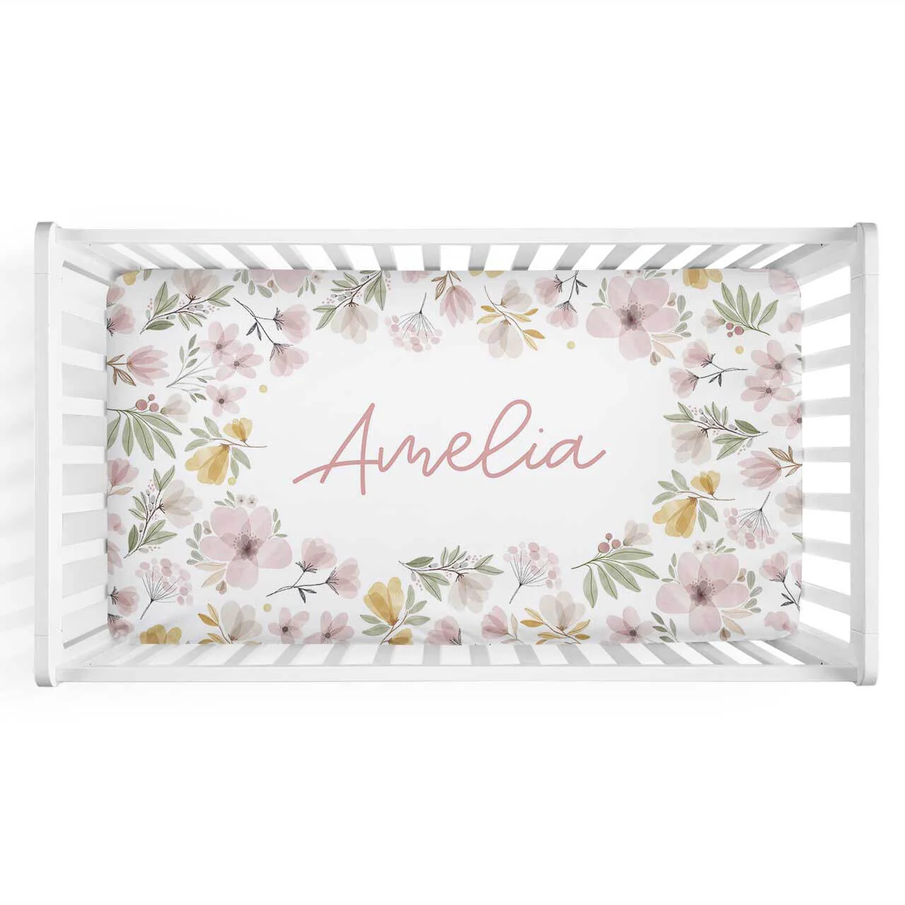 Maeve's Mauve & Mustard Floral Personalized Crib Sheet - Image 2