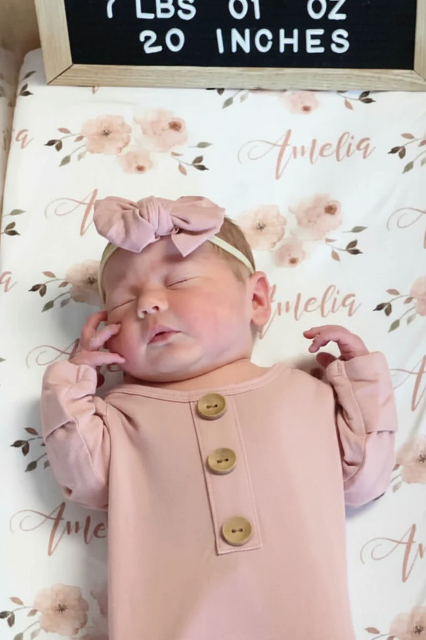 Millie's Dusty Rose Garden Personalized Baby Name Swaddle Blanket - Image 7