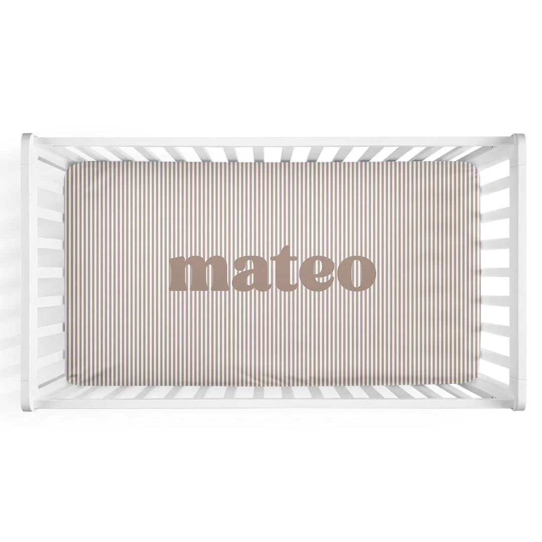 Mocha Stripes Personalized Crib Sheet