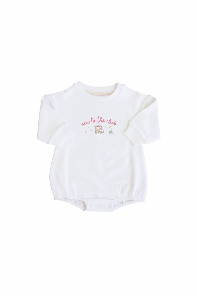 New To The Club Graphic Sweatshirt Bubble Romper | White - Image 2