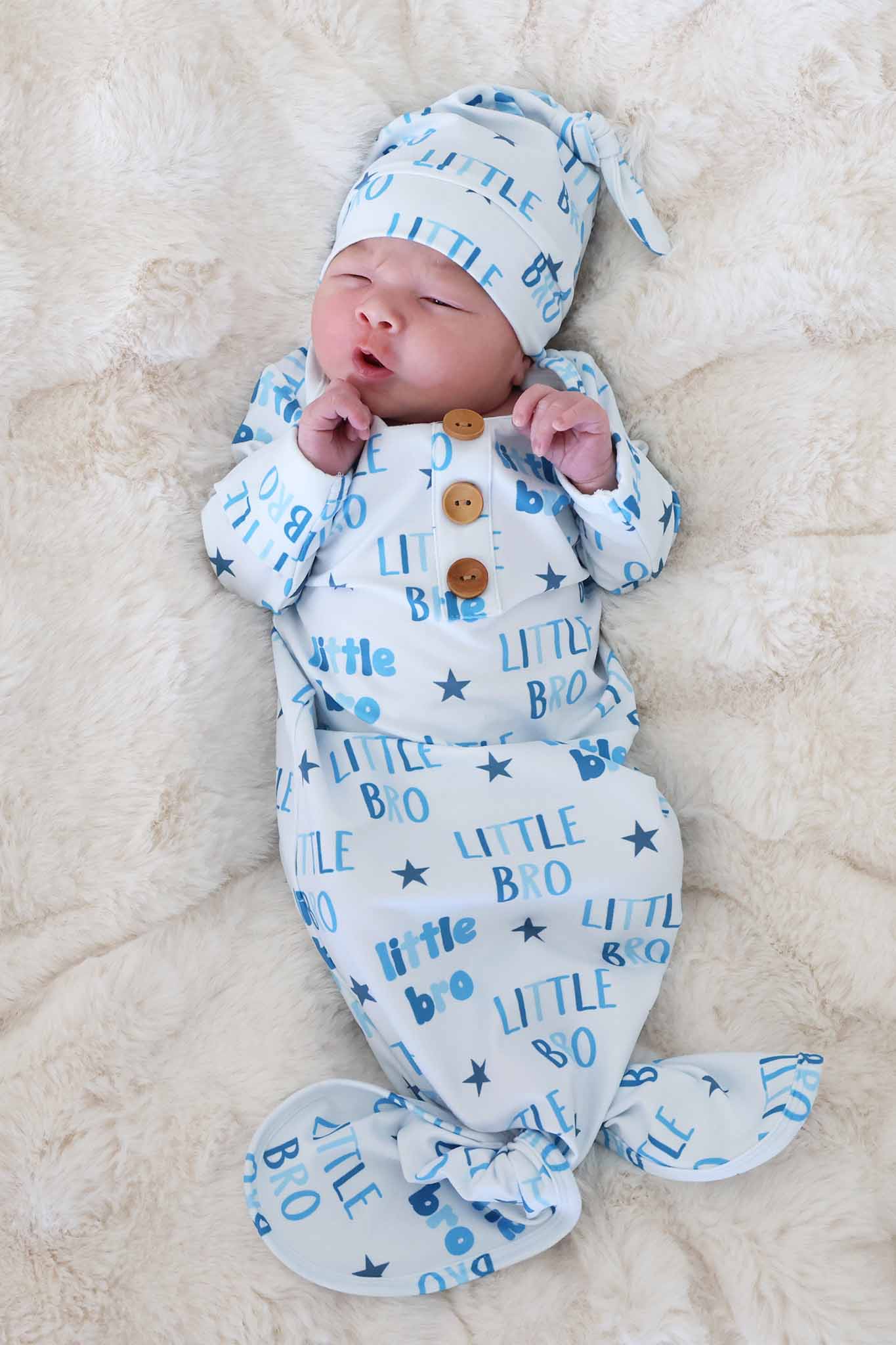 Newborn Baby Knot Gown & Hat Set | Little Bro - Image 4