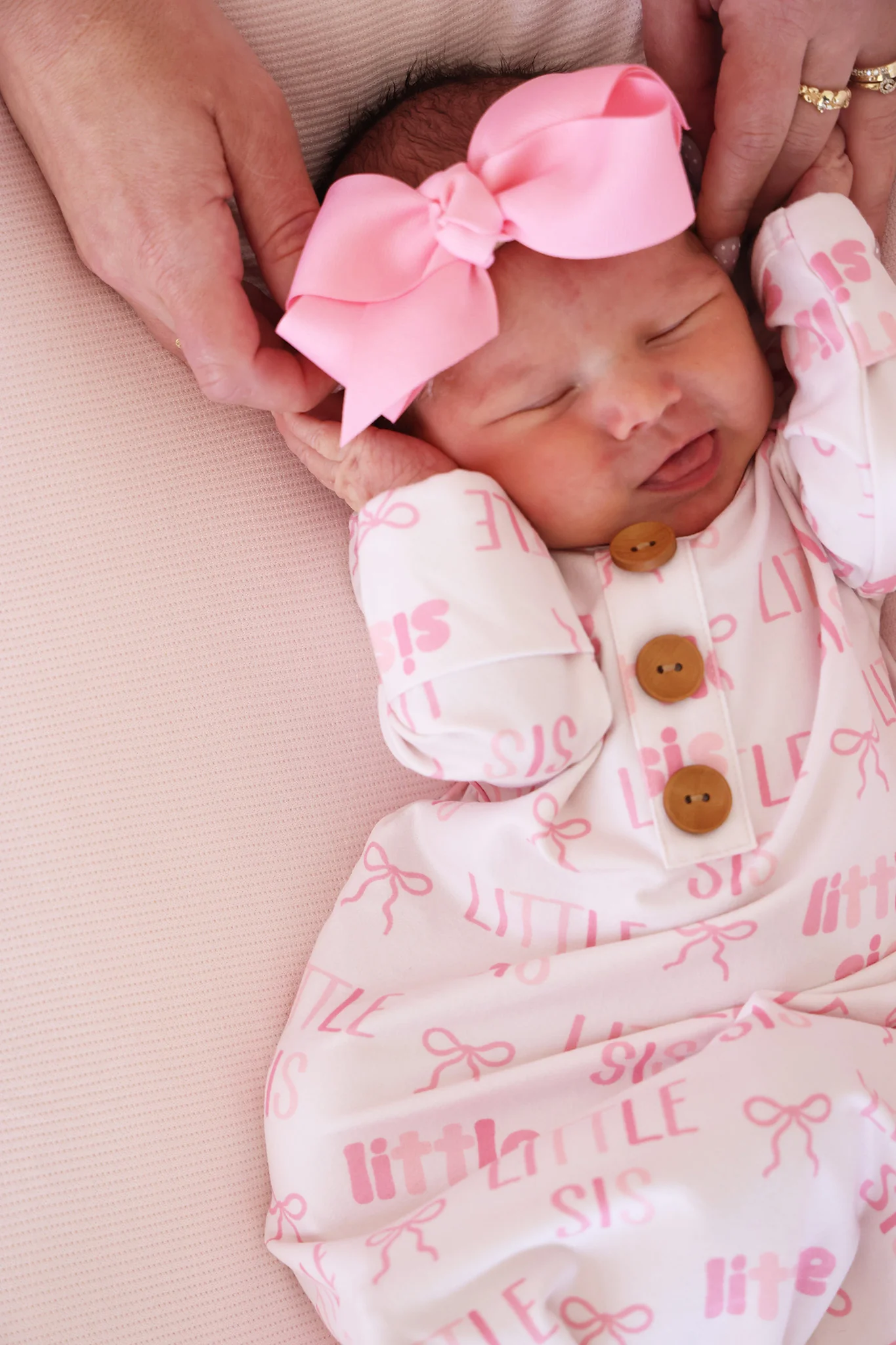 Newborn Baby Knot Gown & Hat Set | Little Sis - Image 3