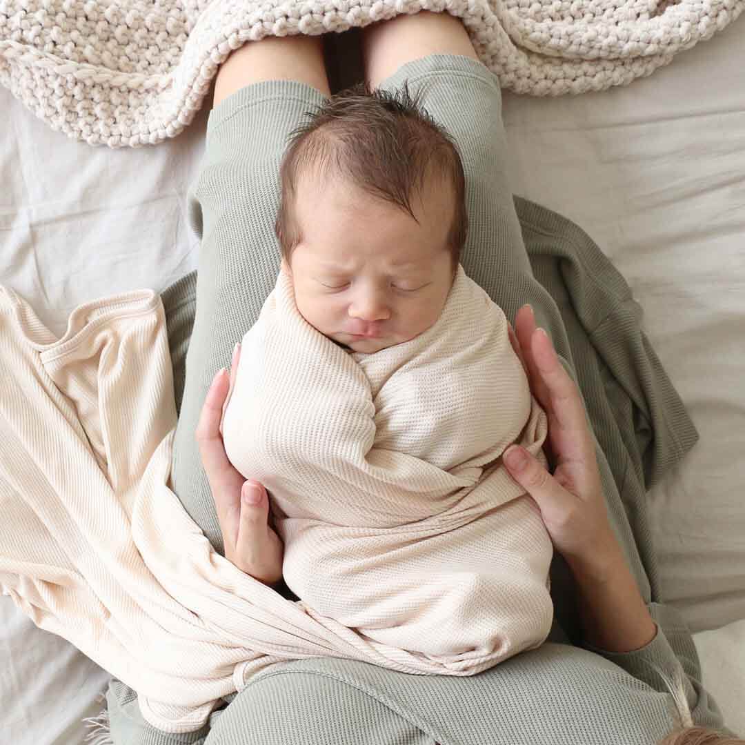 Oatmeal Bamboo Waffle Oversized Swaddle Blanket - Image 5