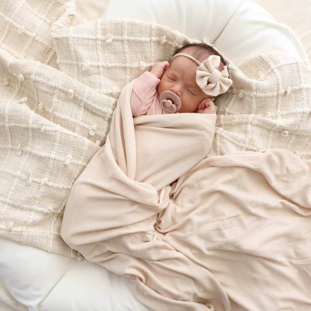Oatmeal Bamboo Waffle Oversized Swaddle Blanket - Image 6