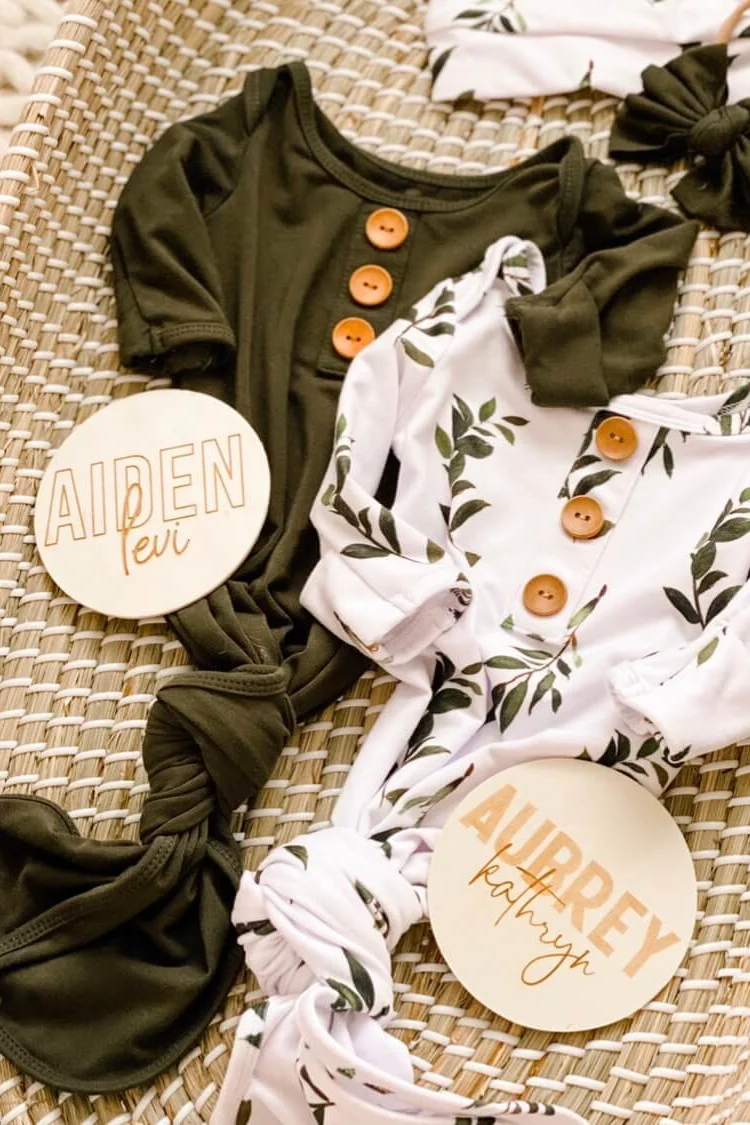 Olive Leaf Newborn Baby Knot Gown & Hat Set - Image 7