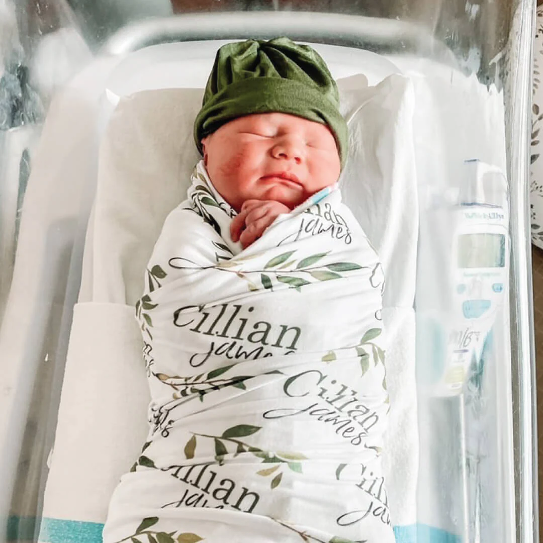 Olive Leaf Personalized Baby Name Swaddle Blanket - Image 3