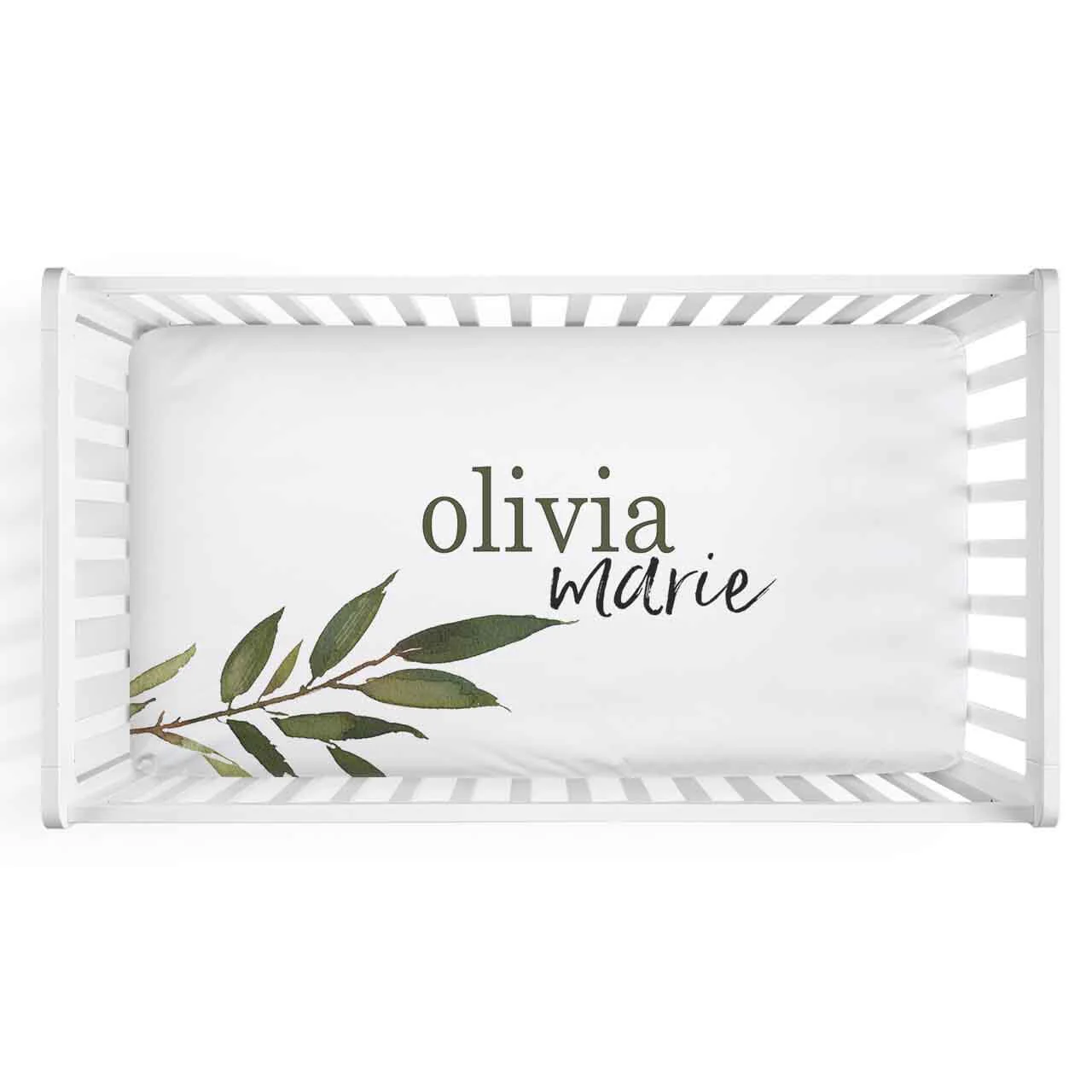 Olive Leaf Personalized Crib Sheet - Image 2