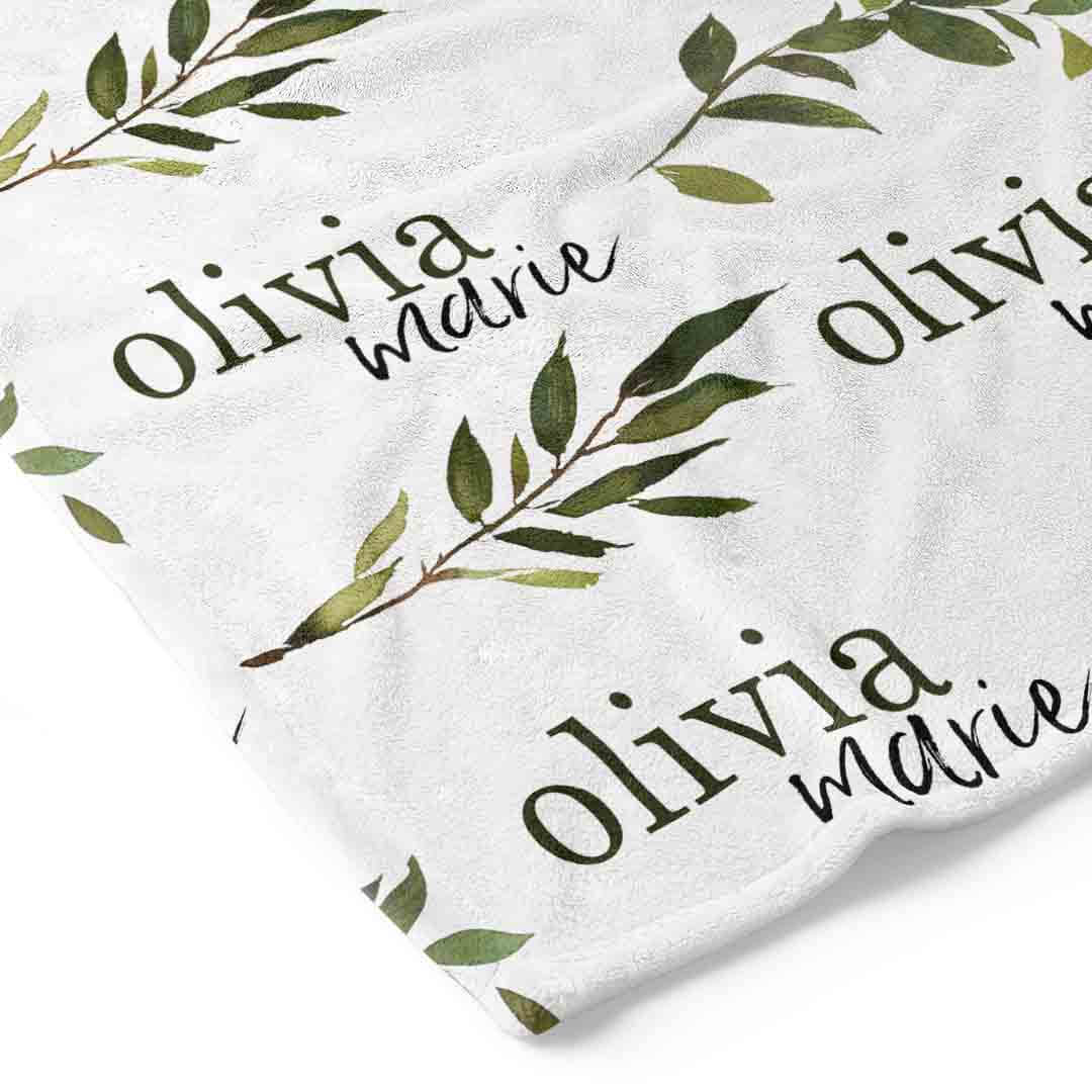 Olive Leaf Personalized Toddler Blanket - Image 2