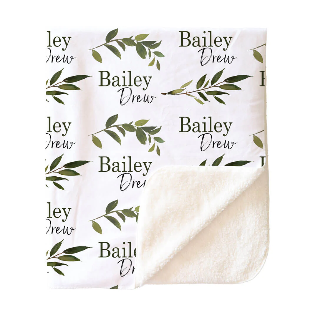 Olive Leaf Personalized Toddler Blanket - Image 3