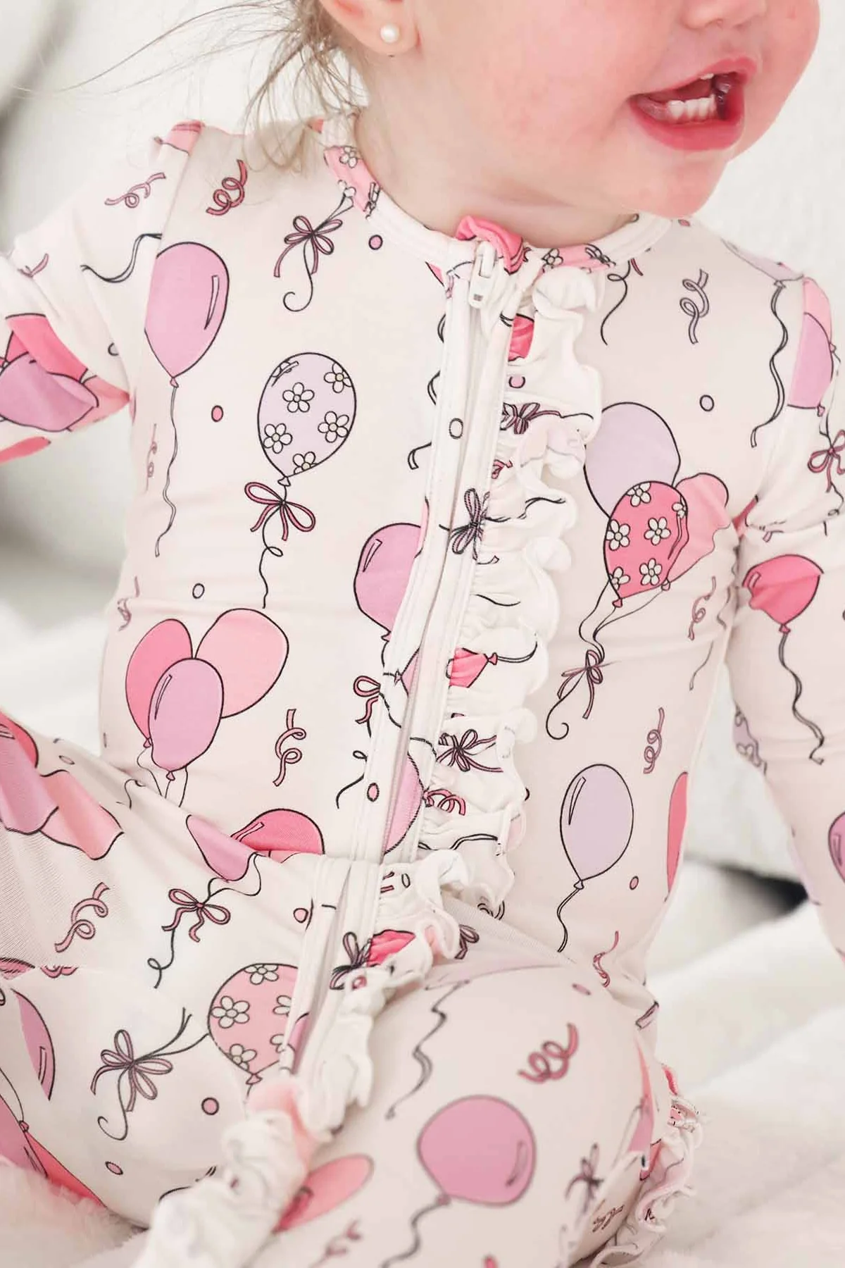 Party Time Ruffle Zipper Footie | Pink - Image 3