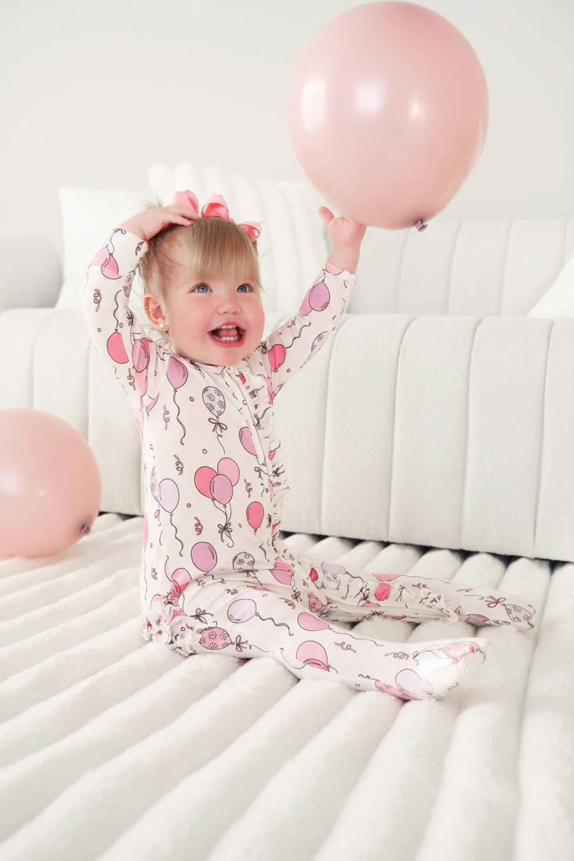 Party Time Ruffle Zipper Footie | Pink - Image 8