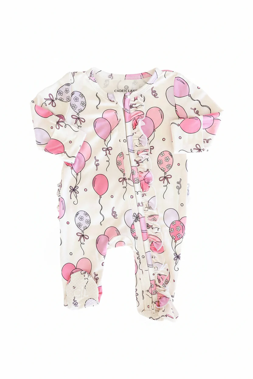 Party Time Ruffle Zipper Footie | Pink - Image 9