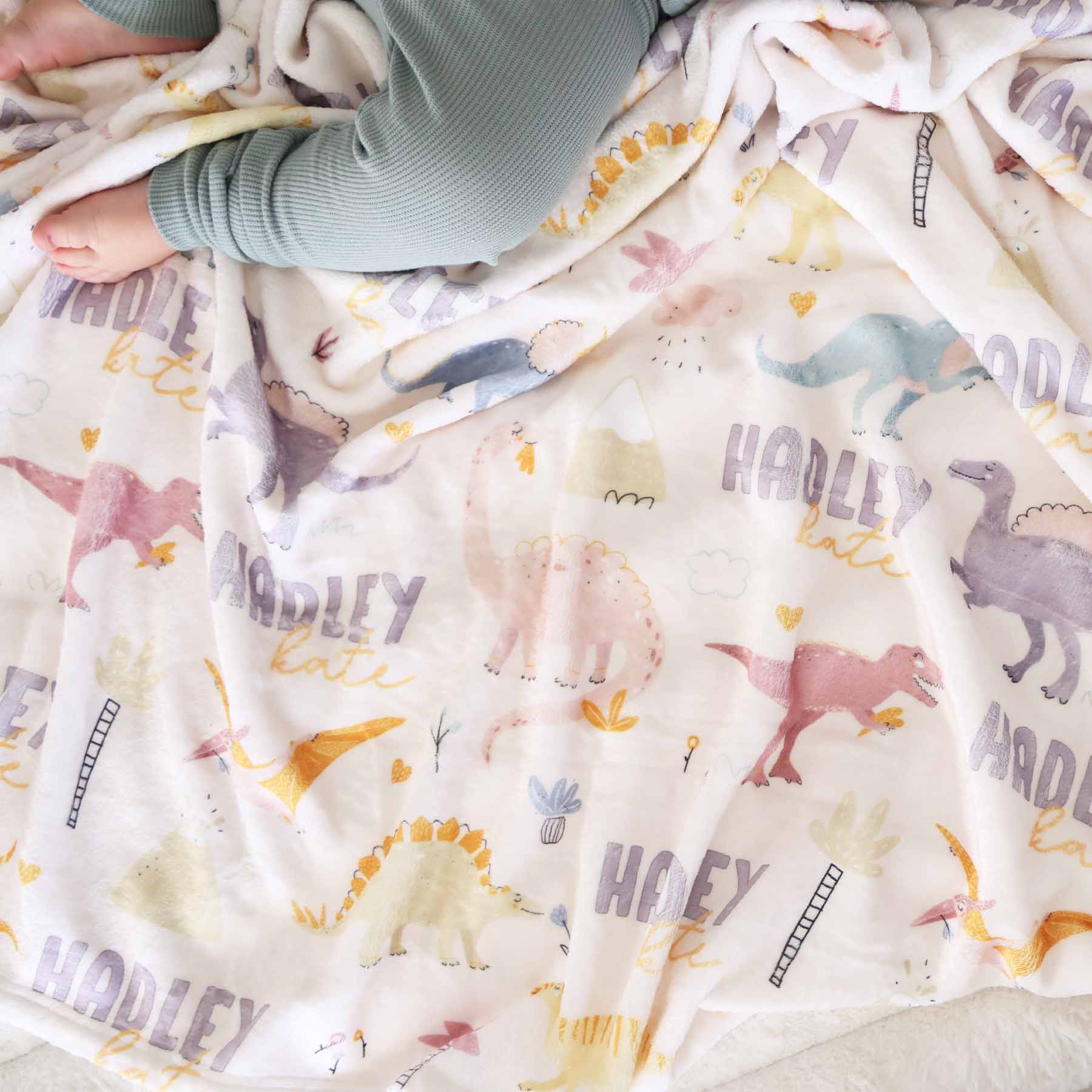 Pastel Dino Personalized Kids Blanket - Image 2