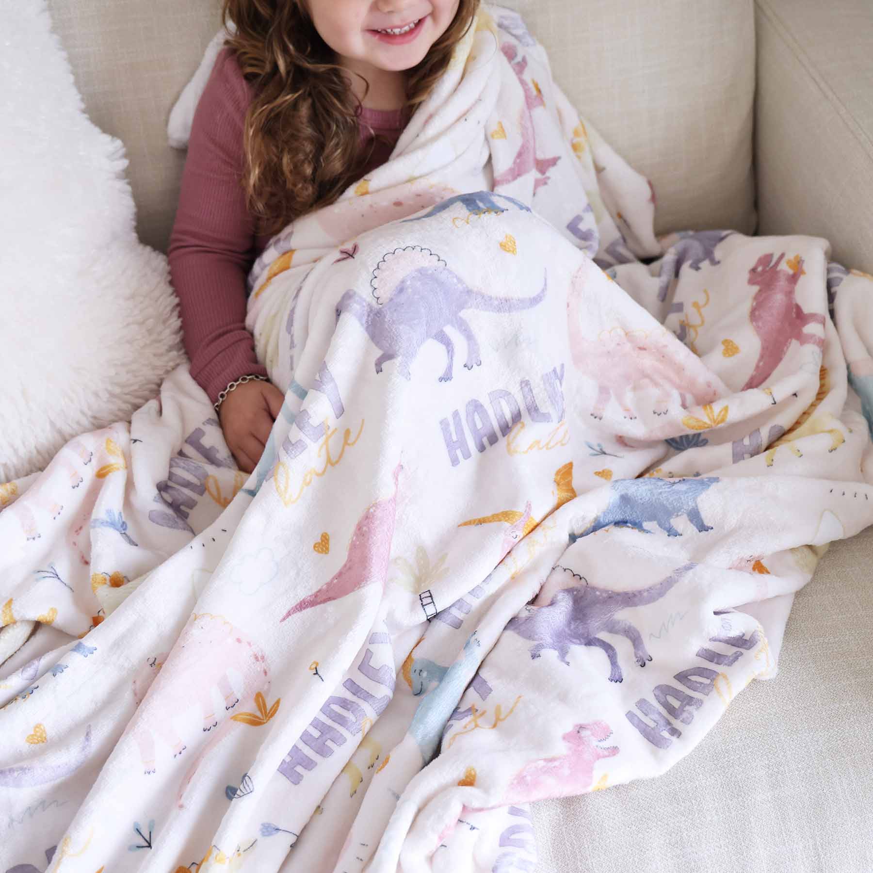 Pastel Dino Personalized Kids Blanket - Image 3