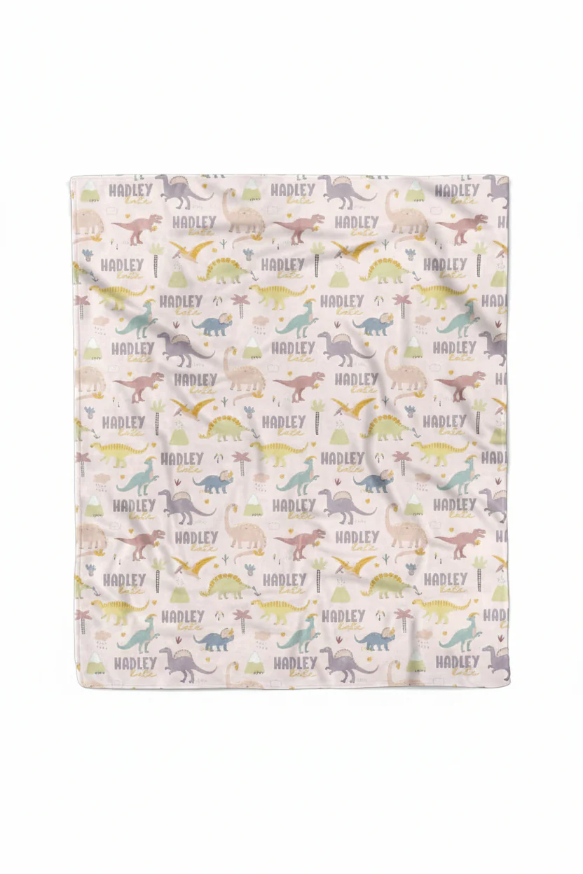 Pastel Dino Personalized Kids Blanket - Image 4