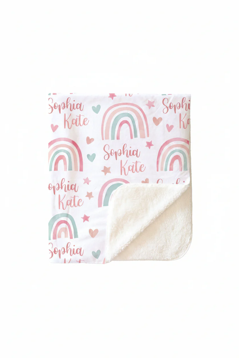 Pastel Rainbow Personalized Kids Blanket - Image 3