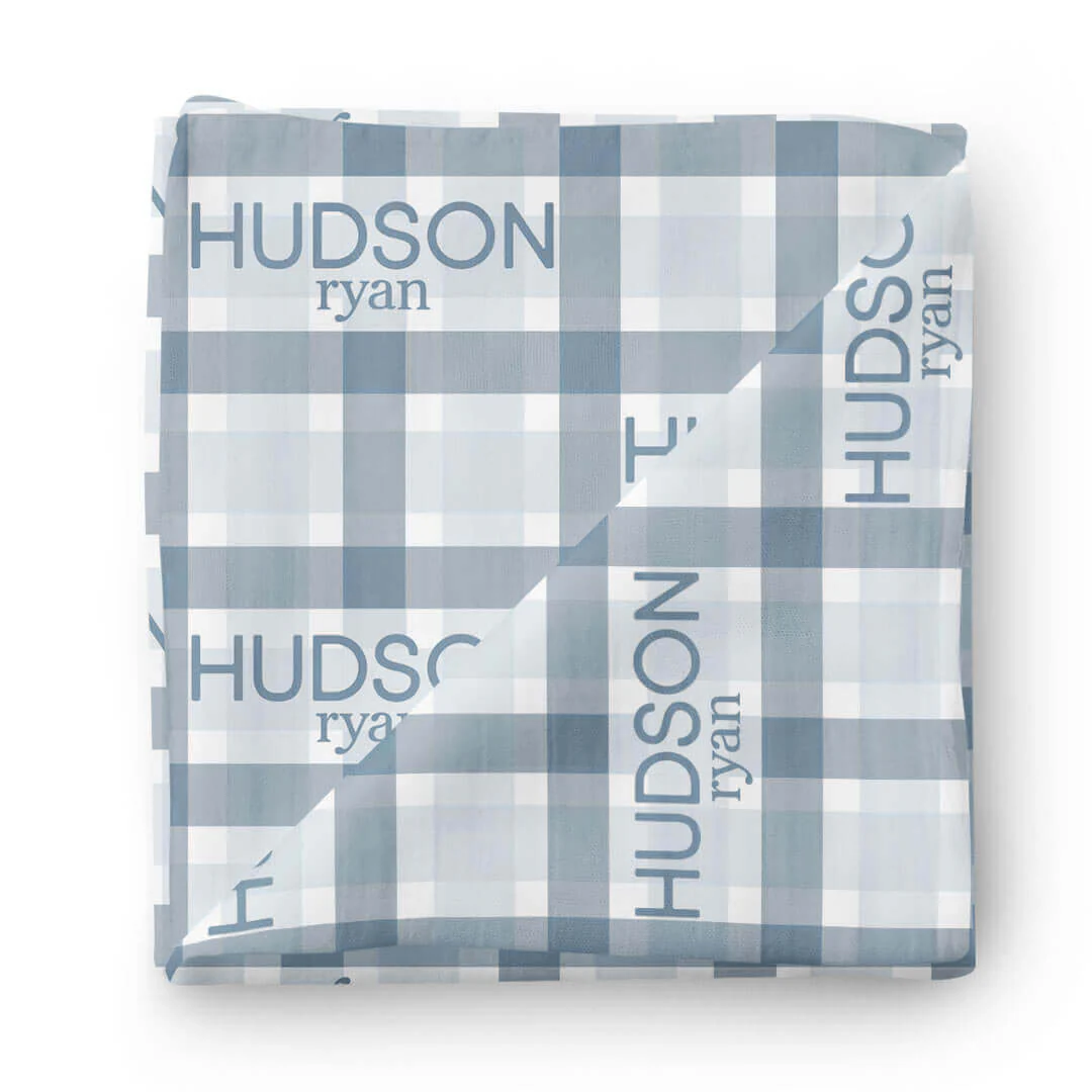Paxton's Plaid Personalized Baby Name Swaddle Blanket - Image 2