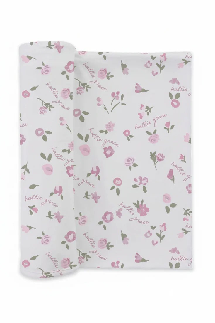 Personalized Baby Name Swaddle Blanket | Blush Blooms - Image 4