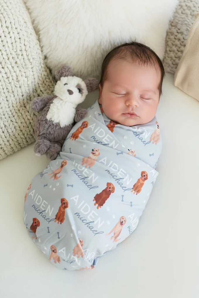 Personalized Baby Name Swaddle Blanket | Golden Retriever