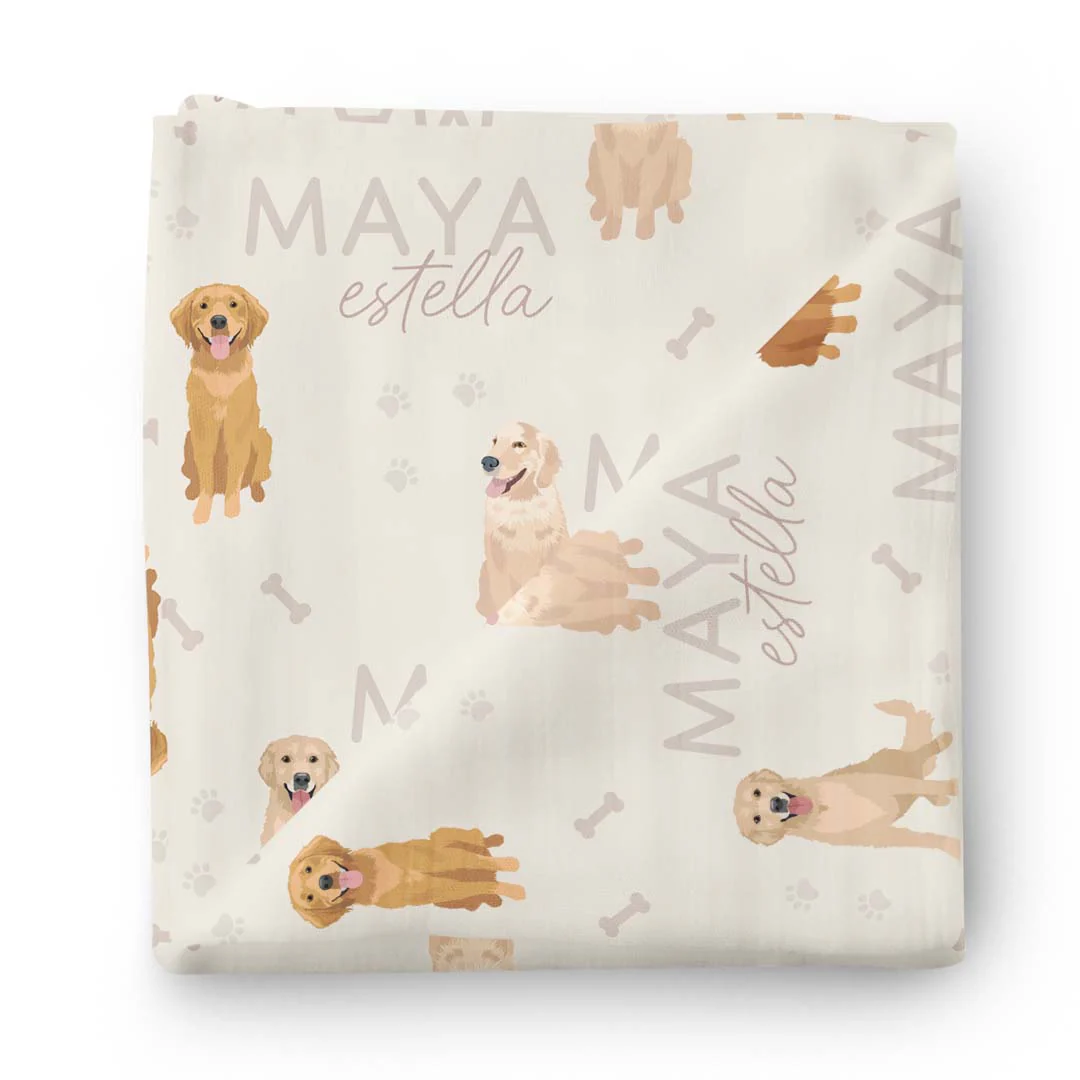 Personalized Baby Name Swaddle Blanket | Golden Retriever - Image 2