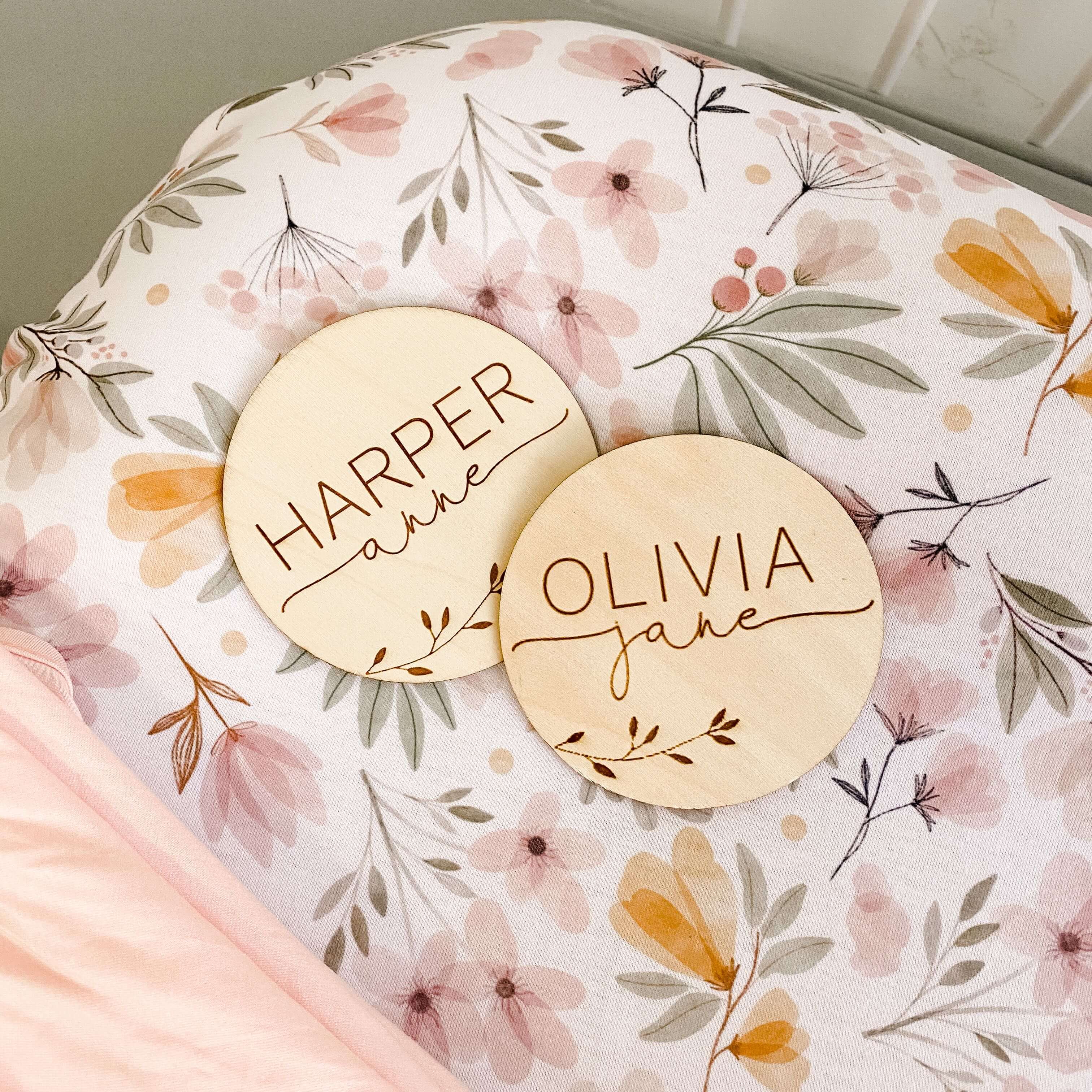 Personalized Baby Name Wood Announcement | Leaves - Image 2