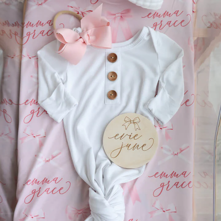 Personalized Baby Name Wood Announcement | Top Bow - Image 2