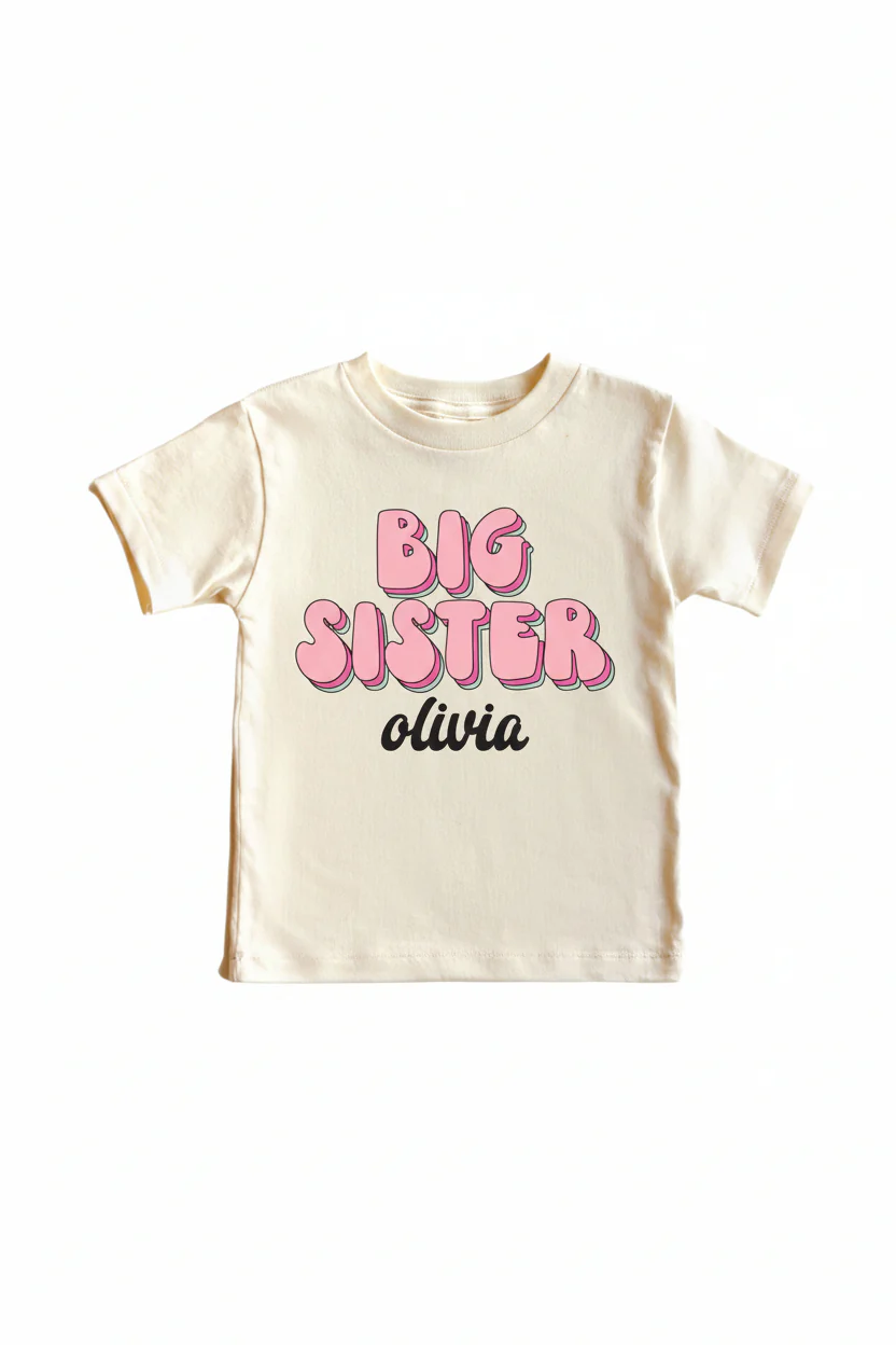 Personalized Big Sister Name Script Tee | Natural