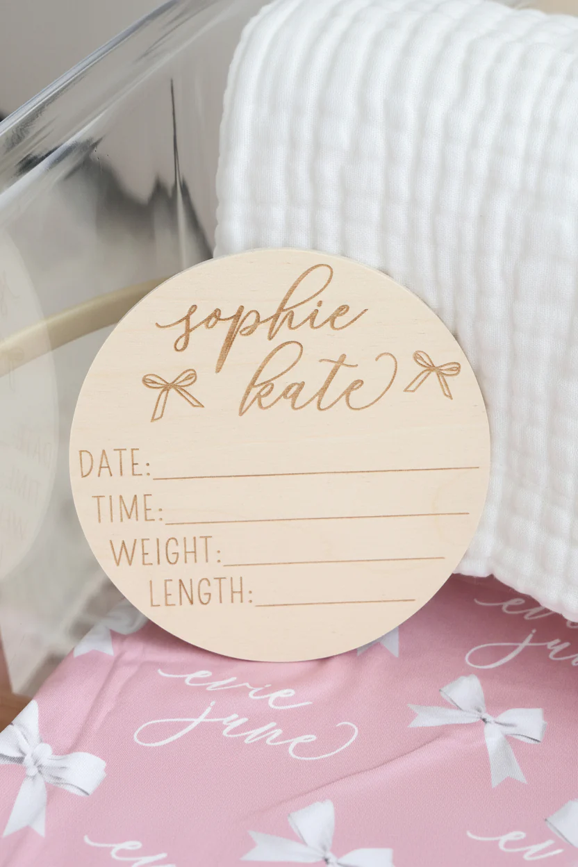 Personalized Birth Stats Wood Announcement | Bows