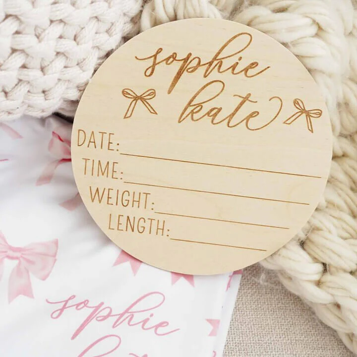 Personalized Birth Stats Wood Announcement | Bows - Image 2