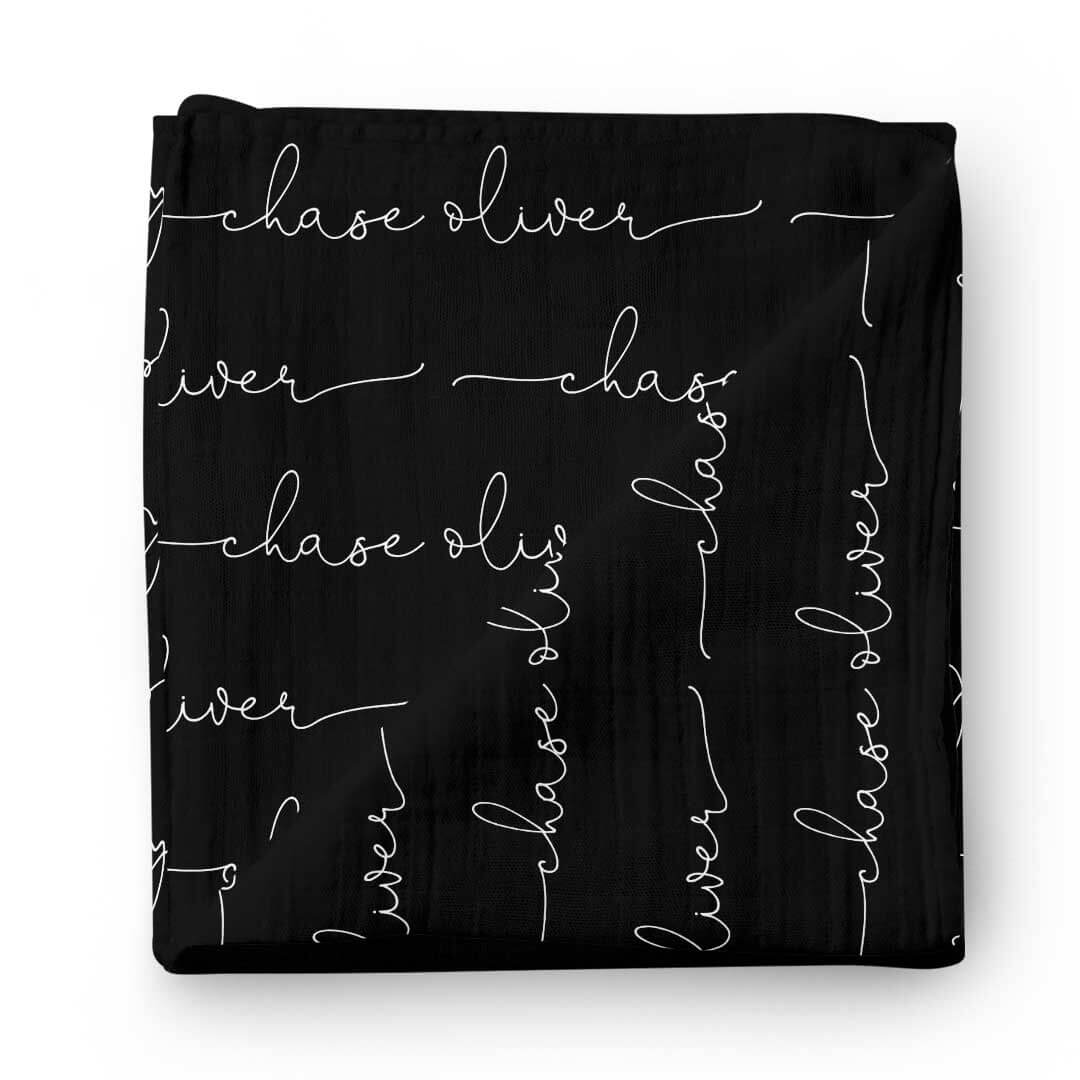 Personalized Black Baby Name Swaddle Blanket - Image 3