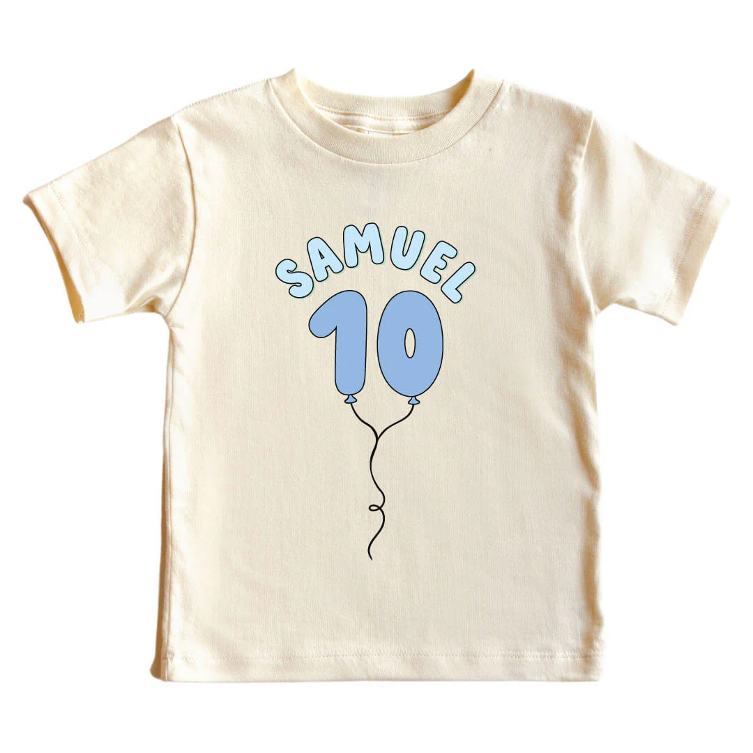 Personalized Blue Birthday Graphic Bodysuit & Kids Tee | Natural - Image 13